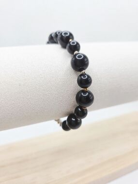 Black Beaded Bracelet with Gold Accent Beads